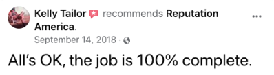Review 'All's OK, the job is 100% complete.'
