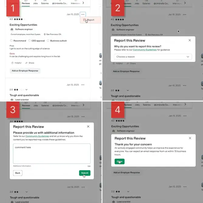 How to delete a negative review from an employee