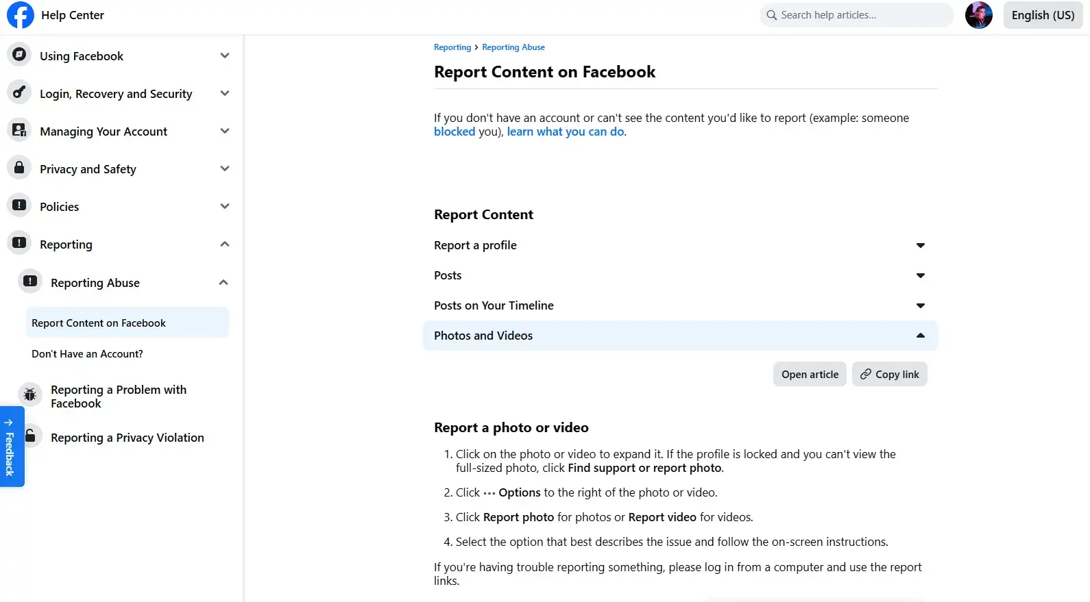 How to report content on facebook