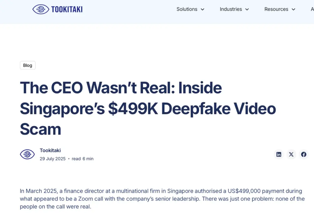 Deepfake CEO Scam and AI Cybersecurity Threats Deepfake video scam in which attackers impersonated senior executives during a call to authorize a fraudulent payment.