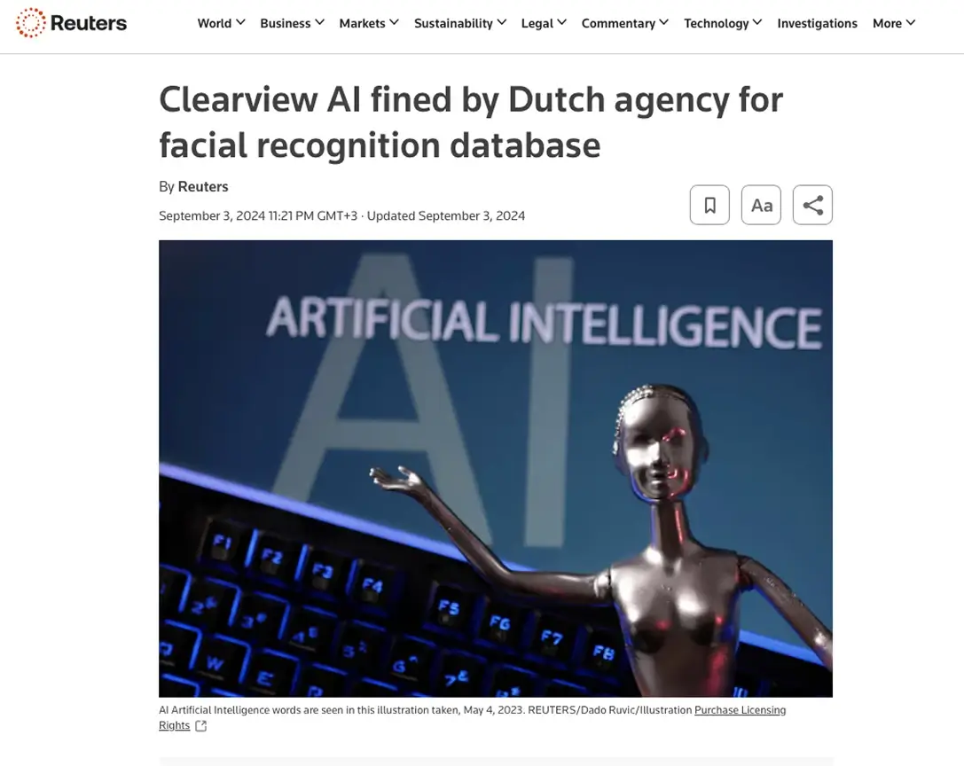 AI Privacy Risks and Facial Recognition Data Clearview AI facial recognition case showing privacy risks from collecting and processing billions of online facial images.